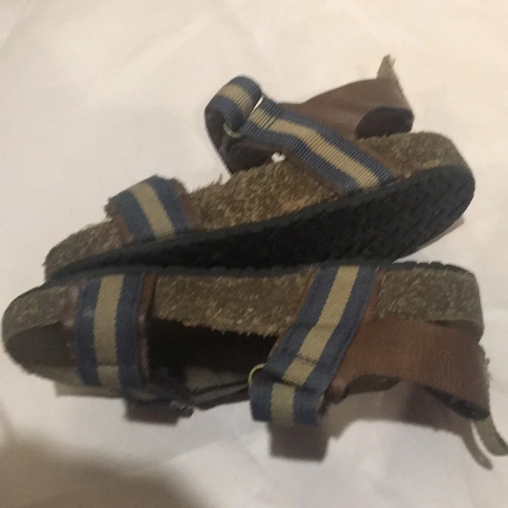Carter's Kids cork sandals Adjustable blue beige Strap Brown size 9M